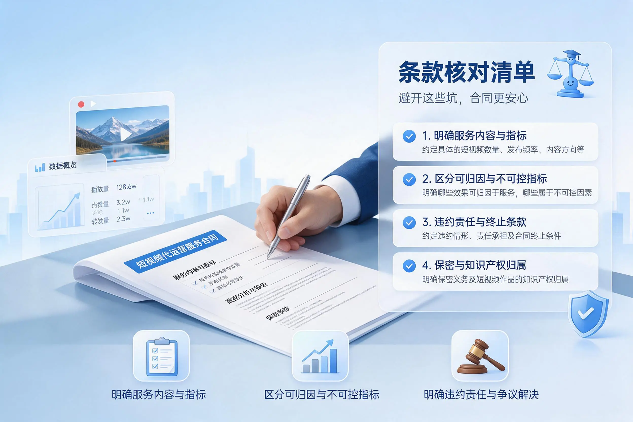 短视频代运营合同怎么签?镇江企业条款核对与避坑要点