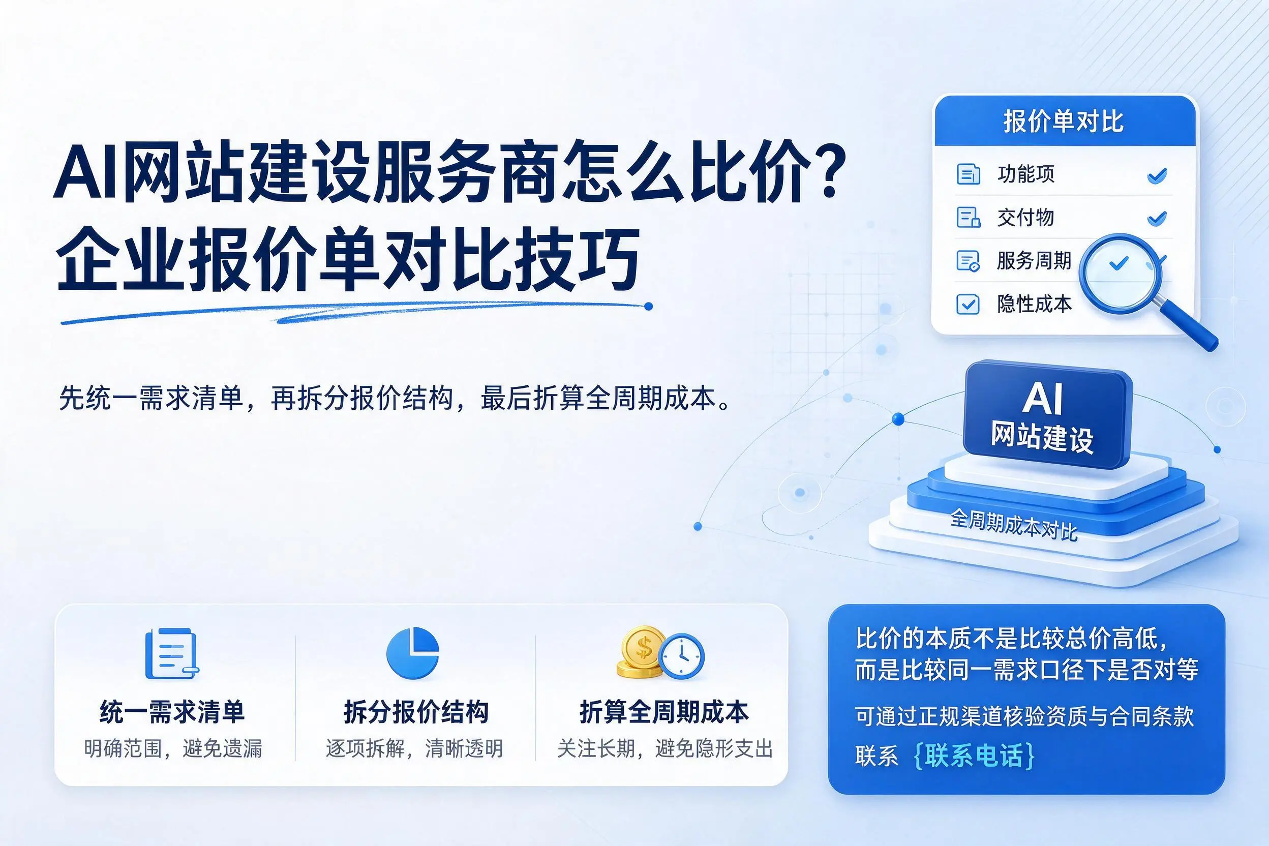 AI网站建设服务商怎么比价?镇江企业报价单对比技巧